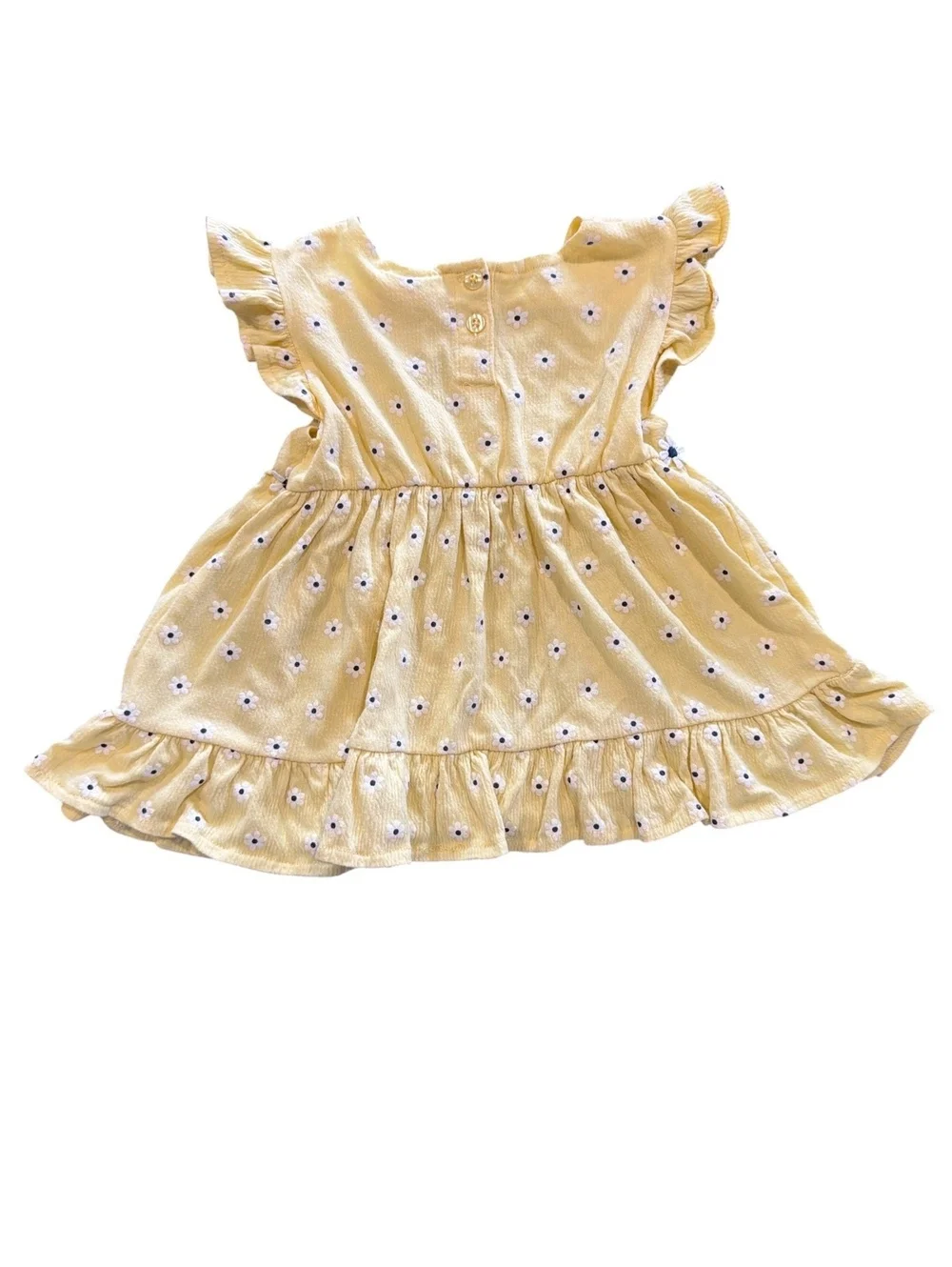 2T Little Lass Yellow Floral Print Baby Dress with Ruffle Sleeves